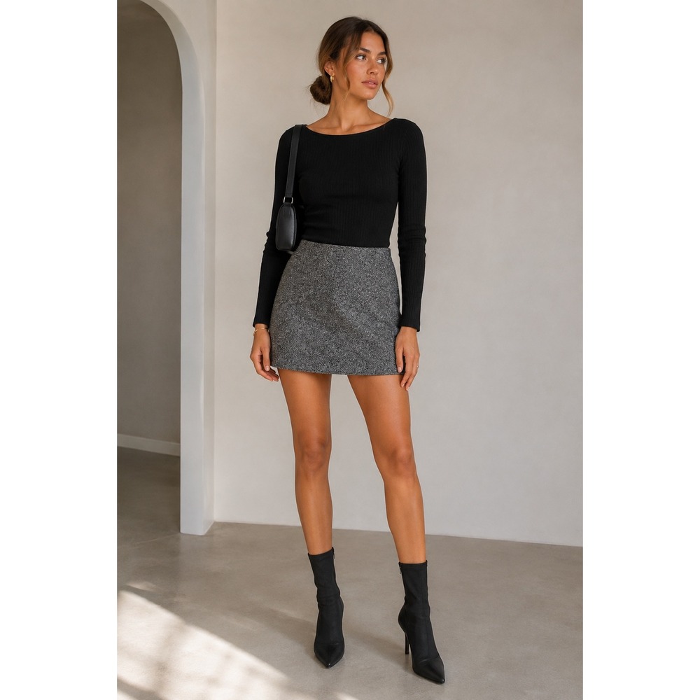 T by Alexander Wang Grey Marl Textured Mini Skirt Neon Pink Lining Size 4
